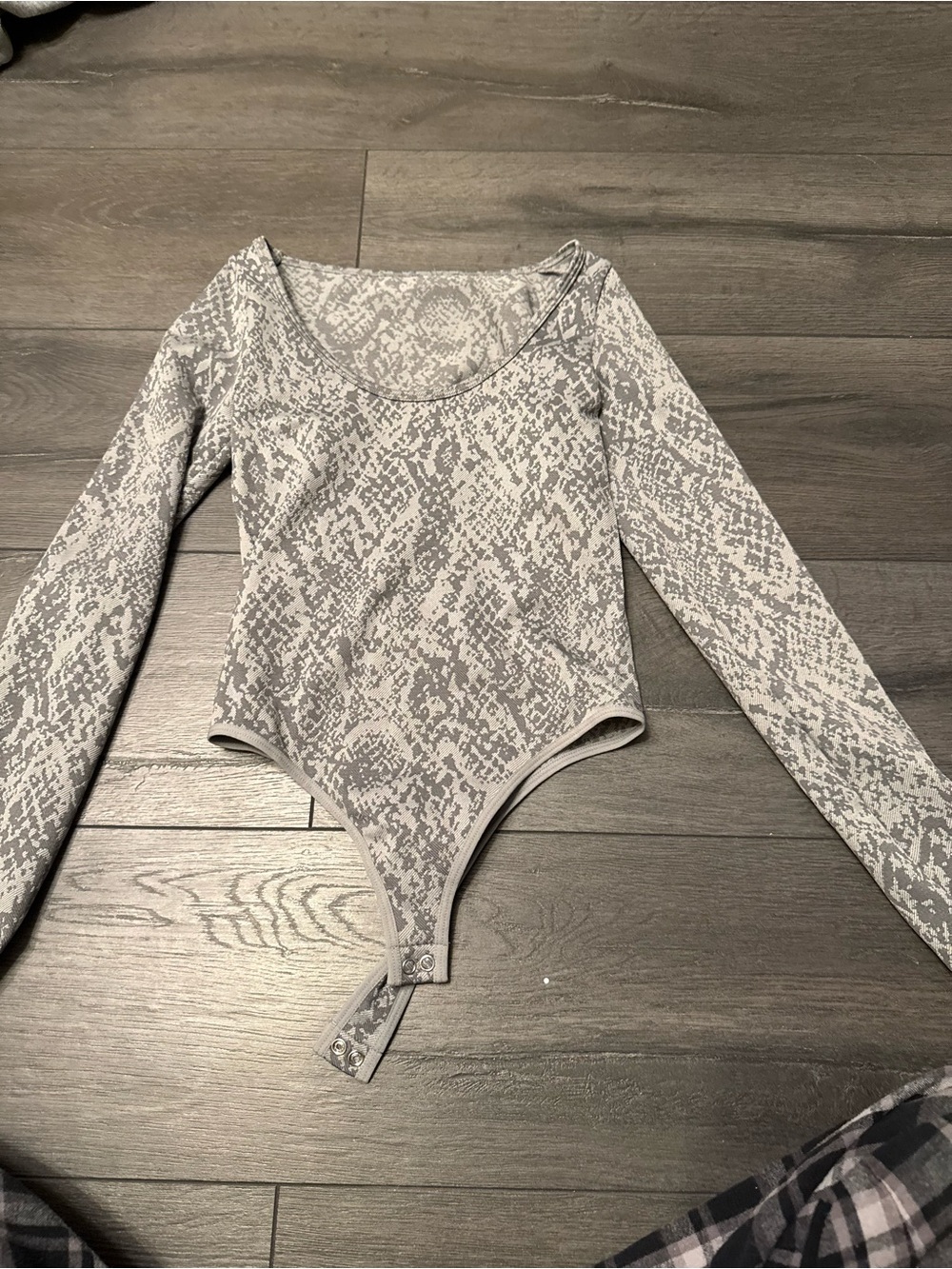 Gray Snake Print Long Sleeve Bodysuit